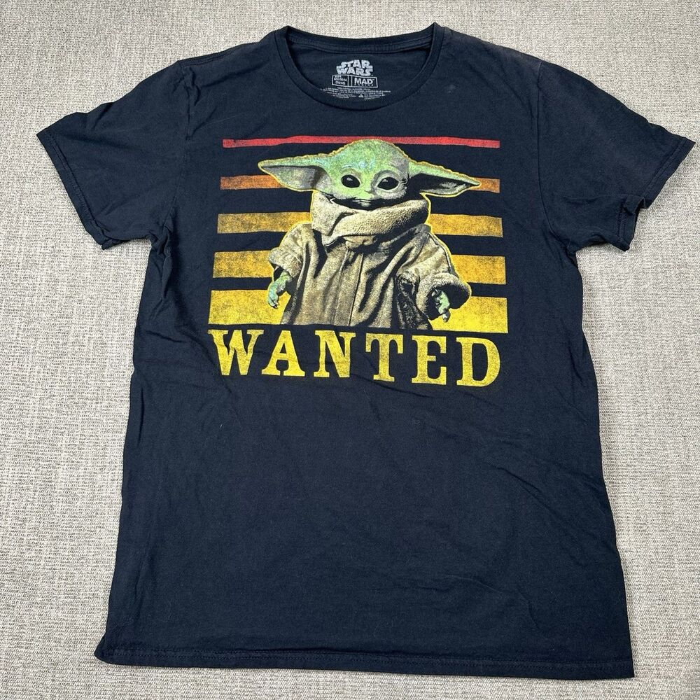 4/$20 Star Wars Wanted Black Shirt Men M Grogu Tee Mad Engine Yoda Mandalorian